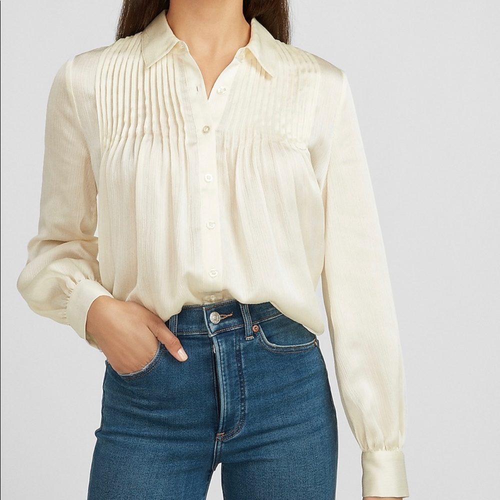 NWT Metallic Pleated Button Shirt